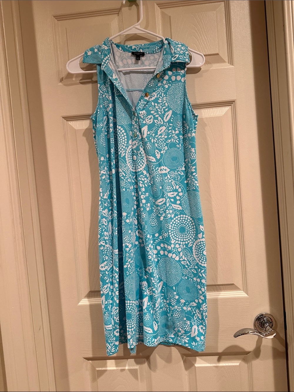 Talbots Turquoise and White Sleeveless Polo Midi Dress